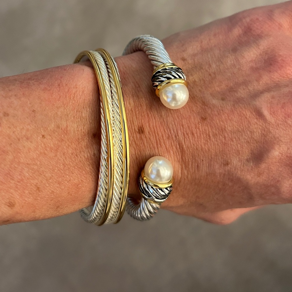 Elegant Silver and Gold Bracelet with Pearl Accents